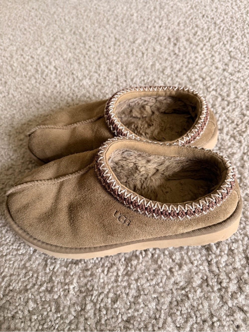 UGG Tan Suede Slip-On Shearling Lined Slippers
